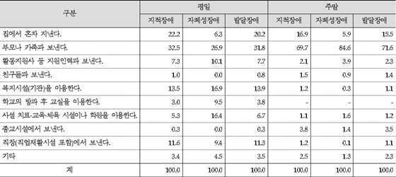 ▲ 발달장애인 낮시간 주된 활동. ⓒ보건복지부
