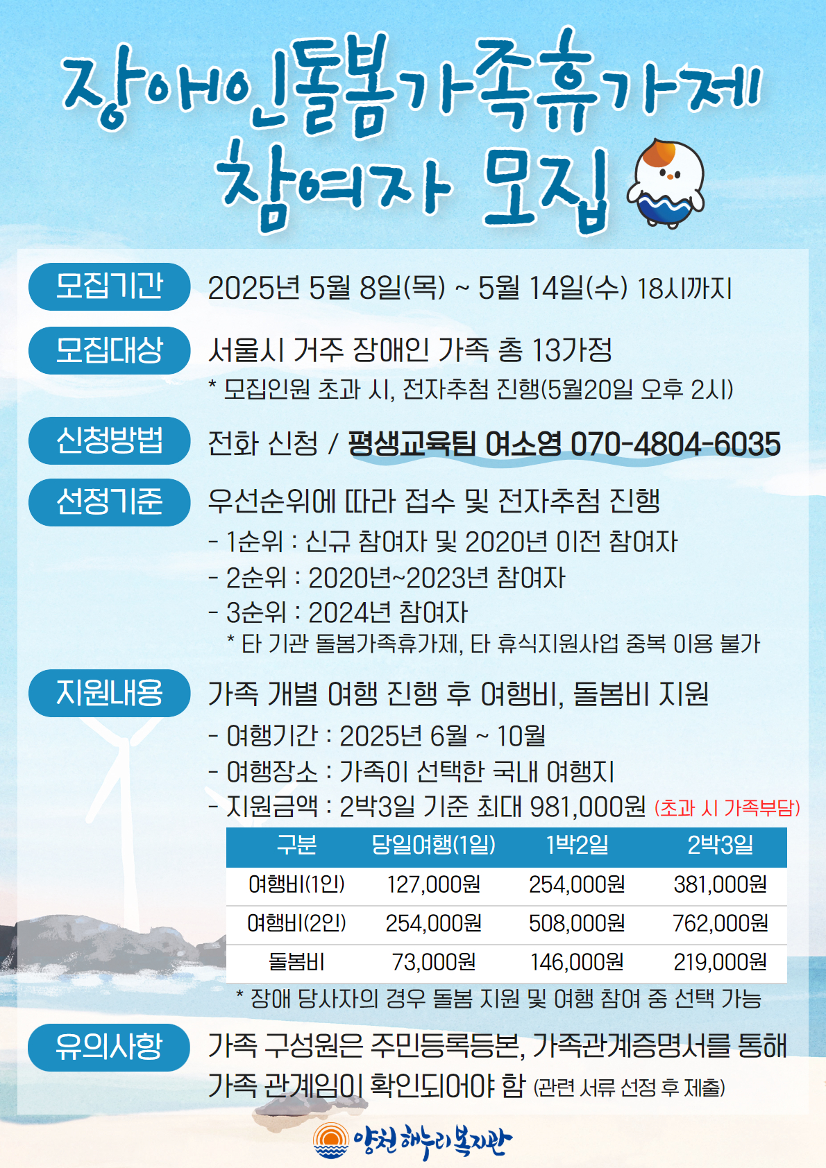 2025년 장애인돌봄가족휴가제 참여자 모집