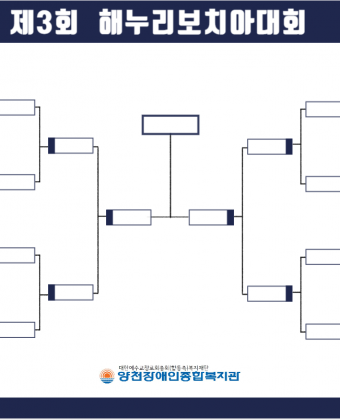 제3회 해누리보치아대회 대진표

금천어벤져스
양천닥공B
안보연A
평택J.H.P
하나우리
경기케어B
동작IL센터
휠위즈
나오누리
샘골보치아B
영파워A
주몽학교
영파워B
관악구보치아클럽
보매빠
강낭S 보치아

시흥시퍼펙트
외인구단
김포장복
굴려굴려
햇빛사랑A
미추홀
햇빛사랑B
샘골보치아A
노원피리닉스
아름다운보치아
세상밖으로
안보연B
양천닥공A
가온의아이들
허리케인
바람돌이